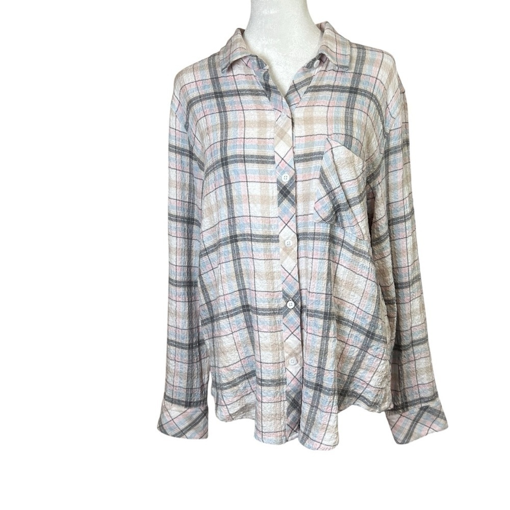 Rails Brady Button Up Shirt Gauzy Slouchy Sky Haze Plaid Pastel Long Sleeve Sz M